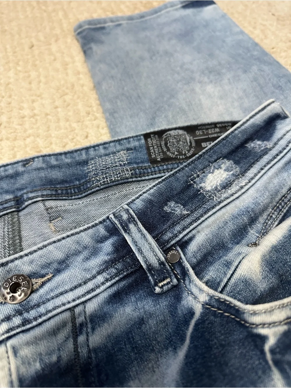 Diesel Men’s Denim Belther-R Regular Slim Tapered Acid Wash